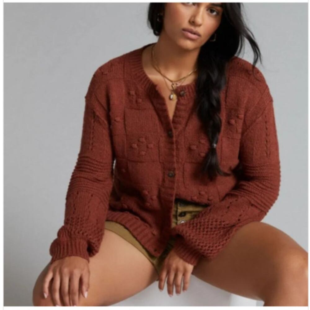 Anthropologie Pilcro 'Diana' Cropped Knitted Cardigan in BROWN (XS)